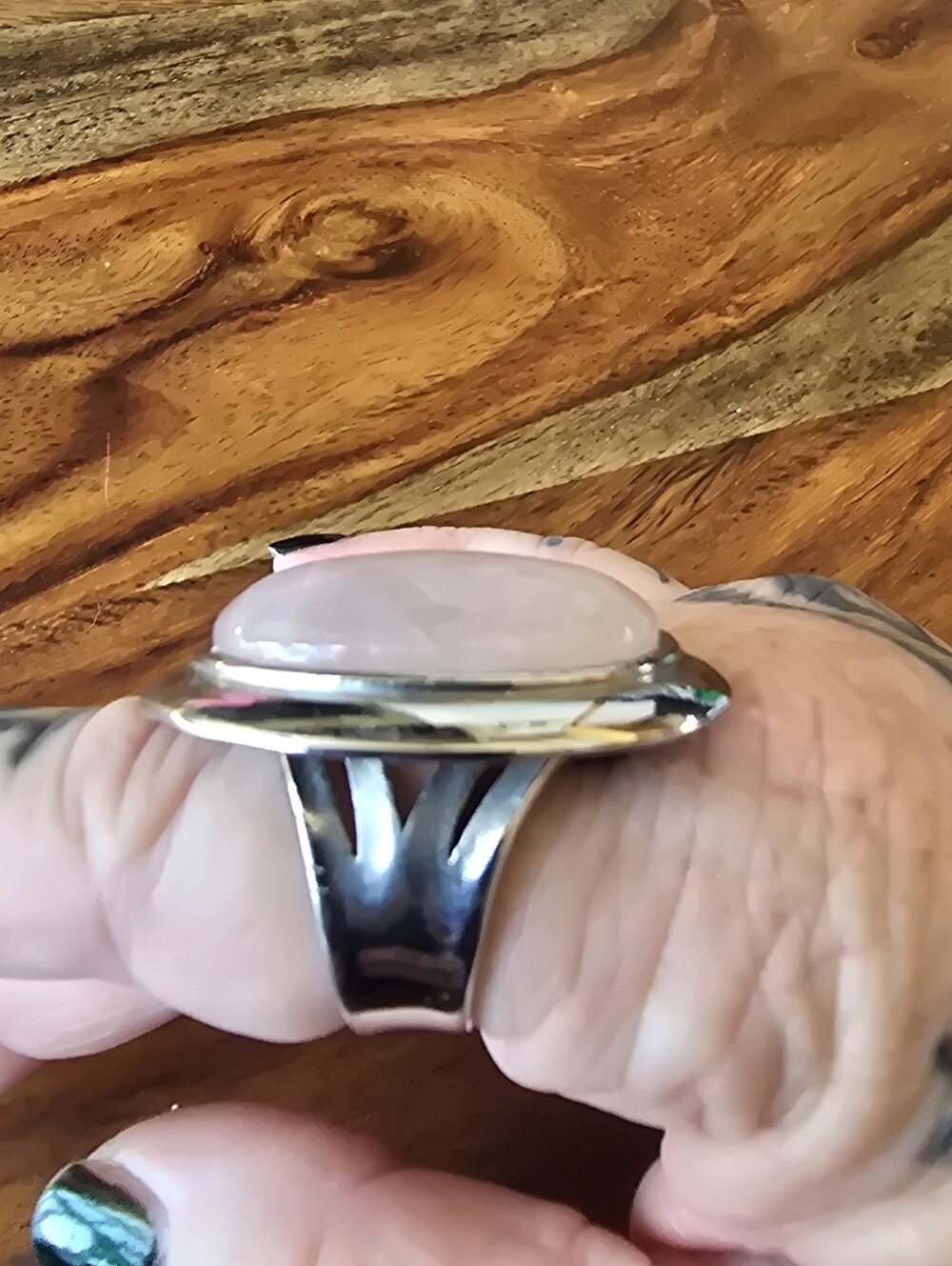 Discontinued Rose Quartz Oval Ring By Evil Pawn Jewelry - Picture 4 of 6